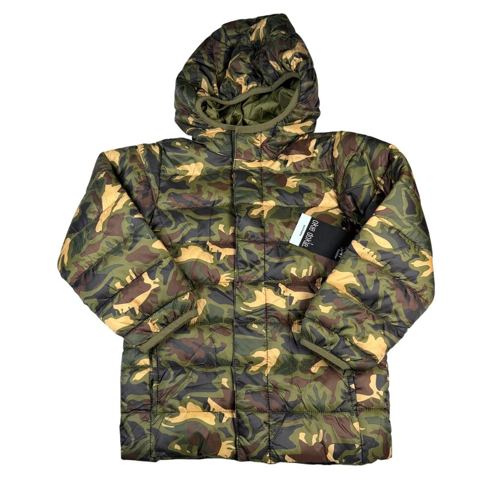 Okie Dokie Jacket Boys 4T Green Camo Packable Hooded Pockets Hook and Loop NWT